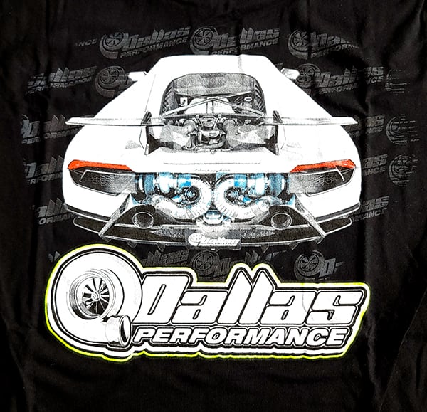 Dallas Performance T-Shirt w/Rear Turbo View - White Huracan - Green Outline