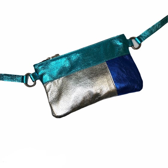 Image of Colour Block Mini Chelsea Crossbody - blues/silver