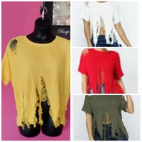 Image 1 of  DISTRESSED SWEATER TOP Red White Olive Yellow 