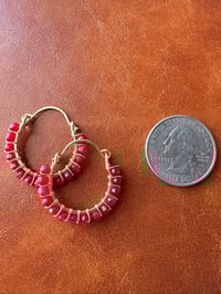 Image 2 of Red Jade Hoop Earrings (Brass)