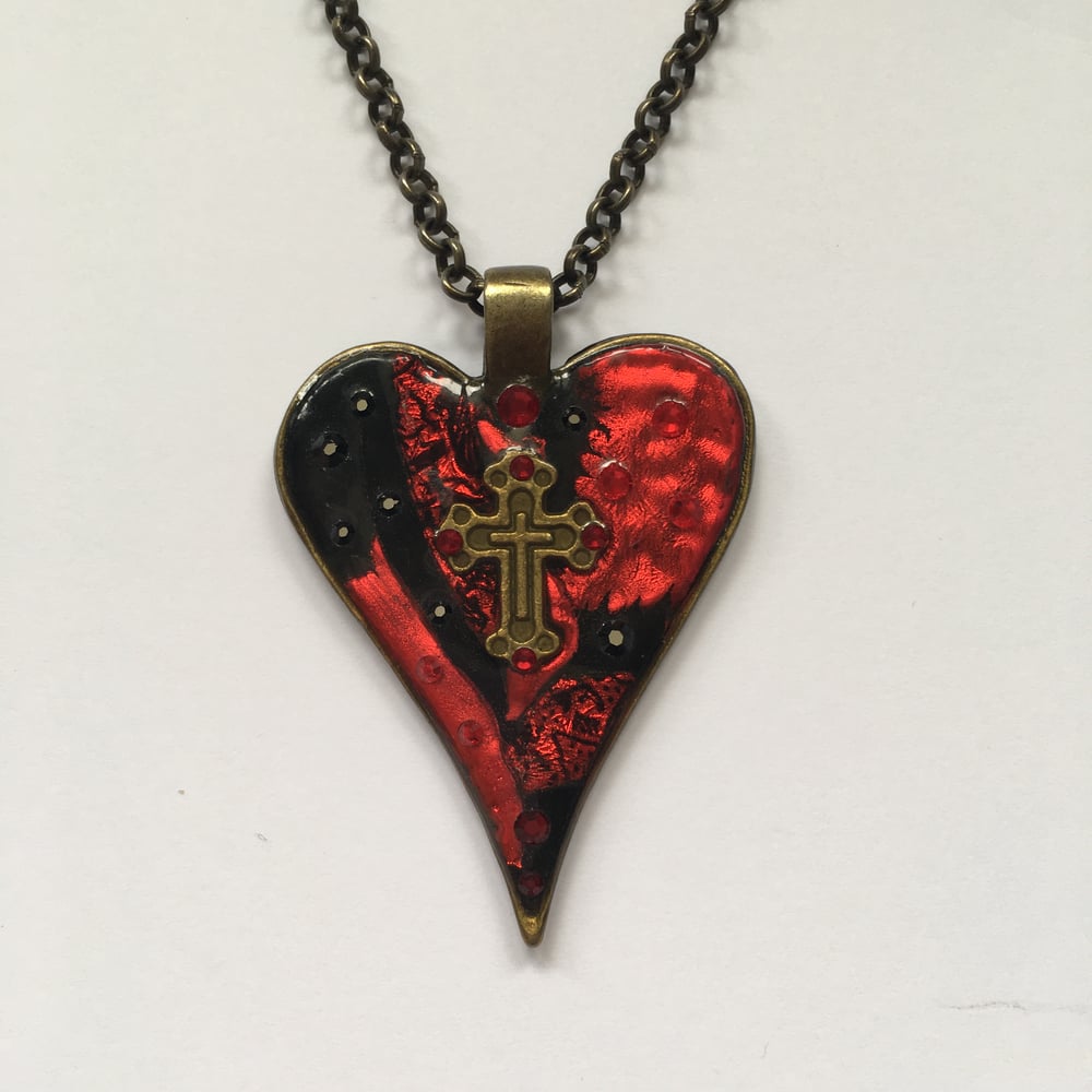 Gothic Heart Red Patchwork Pendant