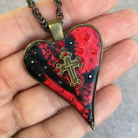 Image 3 of Gothic Heart Red Patchwork Pendant