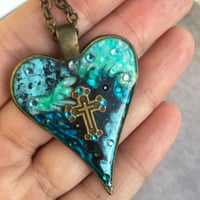 Image 2 of Gothic Heart Turquoise Patchwork Pendant
