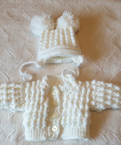 Image of Bobble  cardi and bonnet