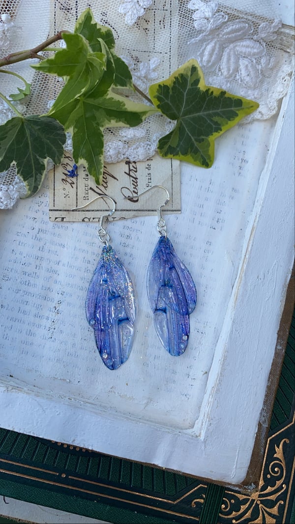Image of New Bluebell faerie wing earrings