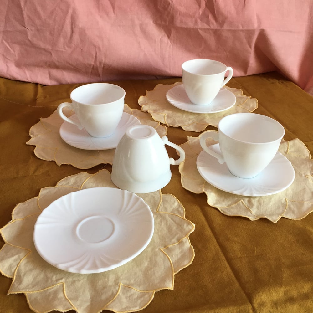 Image of Milk glass teacup set of four