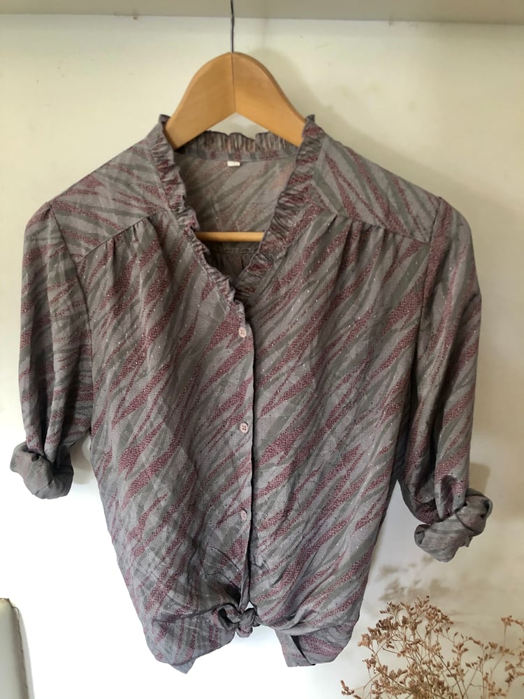 Image of Blouse vintage japonaise bordeaux/gris