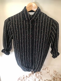 Image 1 of Blouse  japonaise vintage noir rayure et pois