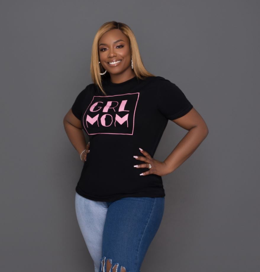 GRL MOM Box Tee -  Pink & Black 