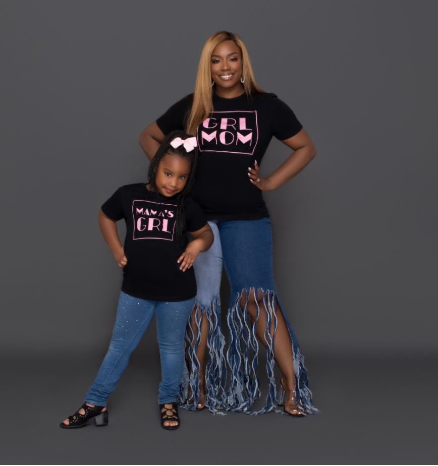 GRL MOM Box Tee -  Pink & Black 
