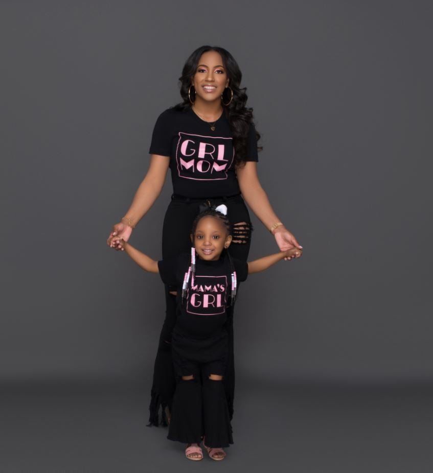 GRL MOM Box Tee -  Pink & Black 