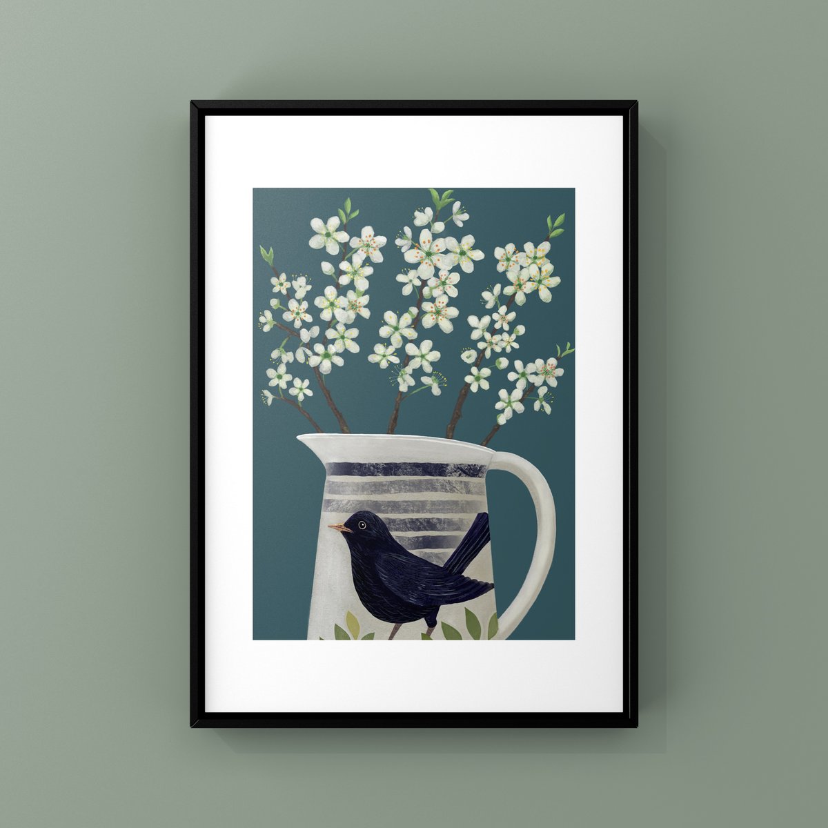 Blossom in Blackbird Jug Print & Card