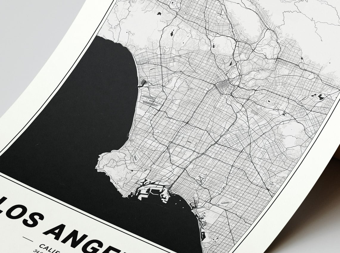 Los Angeles Map - Minimalist Modern Black and White USA City Map Poster