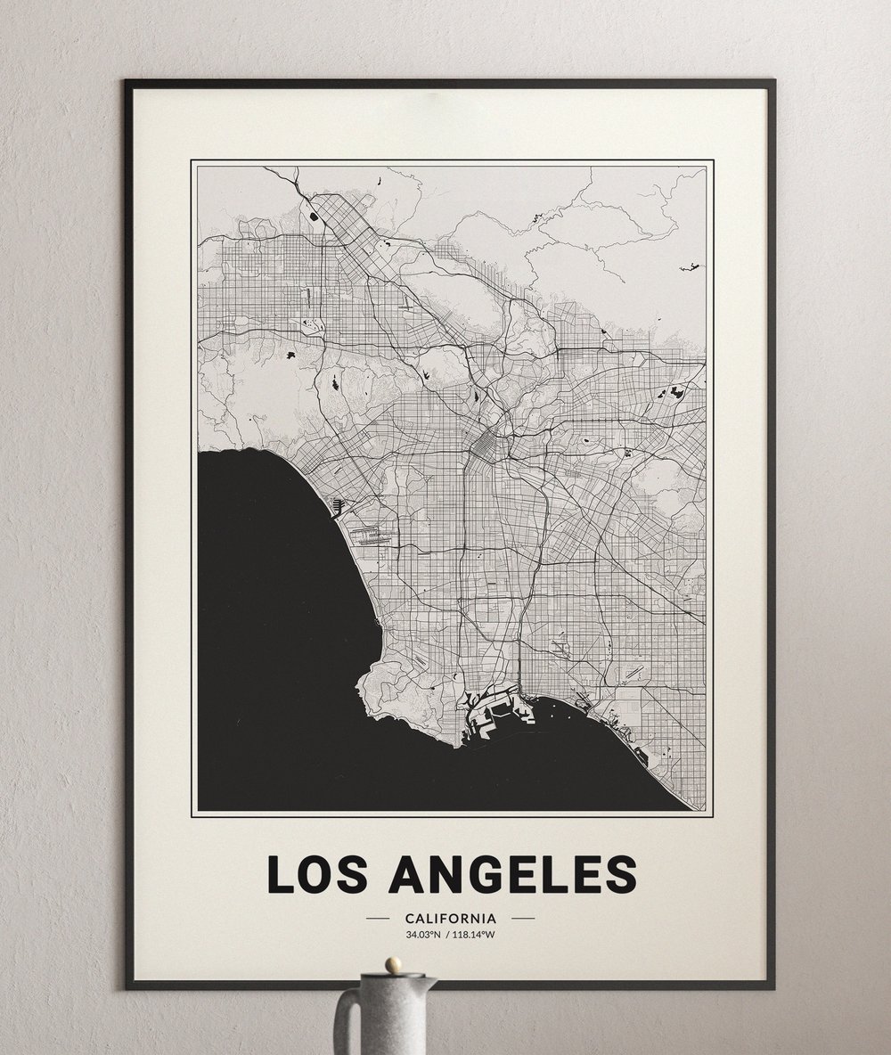 presentatie Eik Slechte factor Los Angeles Map - Minimalist Modern Black and White USA City Map Poster |  Architeg Prints