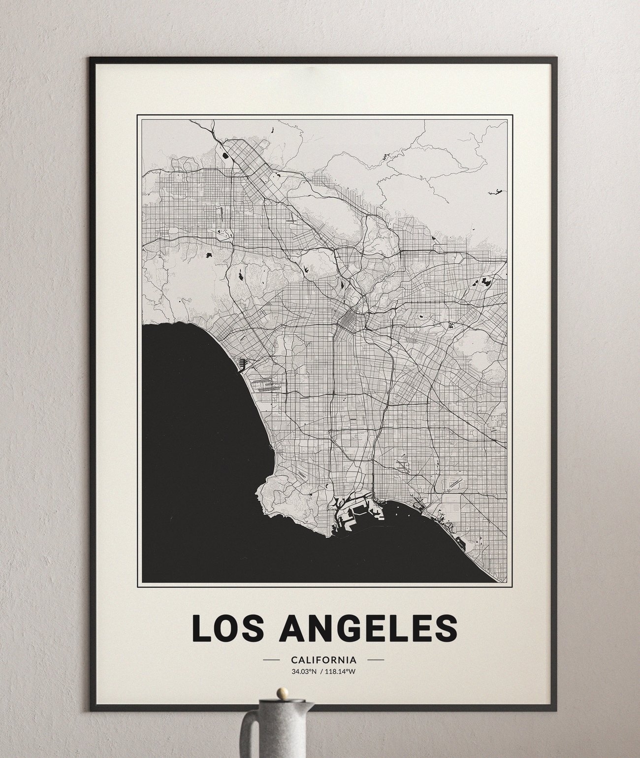 Los Angeles Map - Minimalist Modern Black and White USA City Map Poster