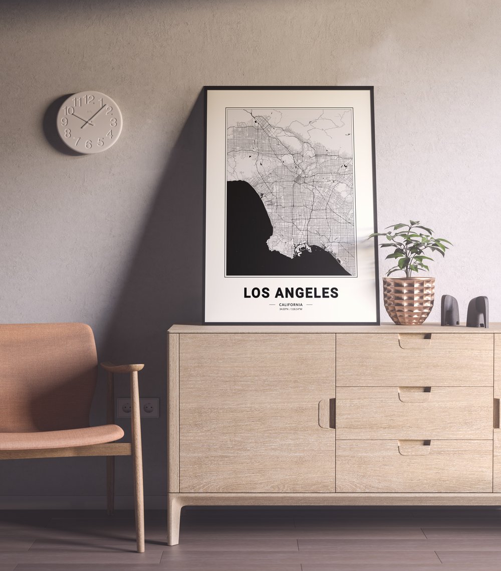 Los Angeles Map - Minimalist Modern Black and White USA City Map Poster