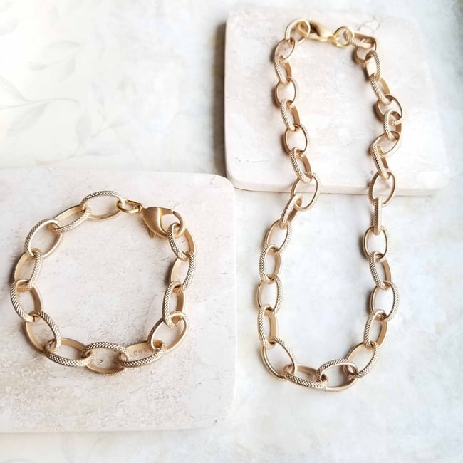 Chunky Matte Gold Textured Chain Bracelet - One-of-a-Kind