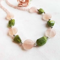 Image 1 of Matte Peach Coin + Moss Green Agate Nugget Necklace - One of a Kind
