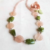 Image 3 of Matte Peach Coin + Moss Green Agate Nugget Necklace - One of a Kind