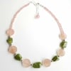 Matte Peach Coin + Moss Green Agate Nugget Necklace - One of a Kind