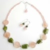 Matte Peach Coin + Moss Green Agate Nugget Necklace - One of a Kind