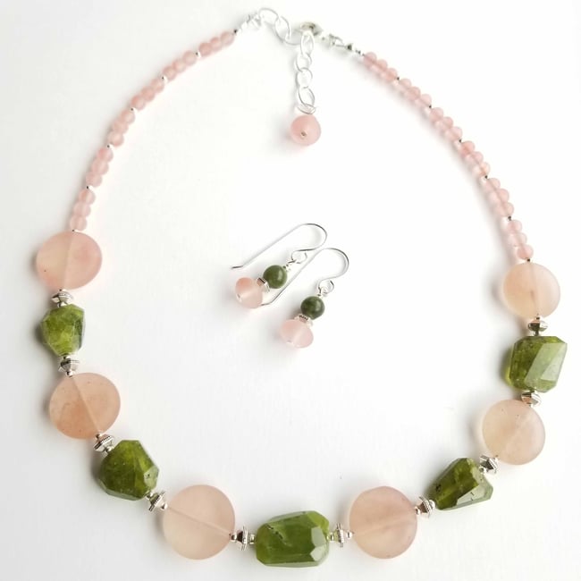 Matte Peach Coin + Moss Green Agate Nugget Necklace - One of a Kind