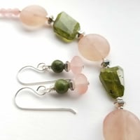 Image 3 of Matte Peach and Green Jade Earrings