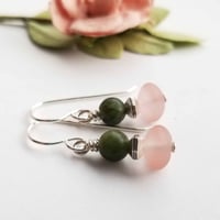 Image 2 of Matte Peach and Green Jade Earrings