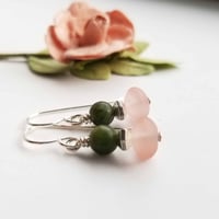 Image 4 of Matte Peach and Green Jade Earrings