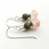 Matte Peach and Green Jade Earrings