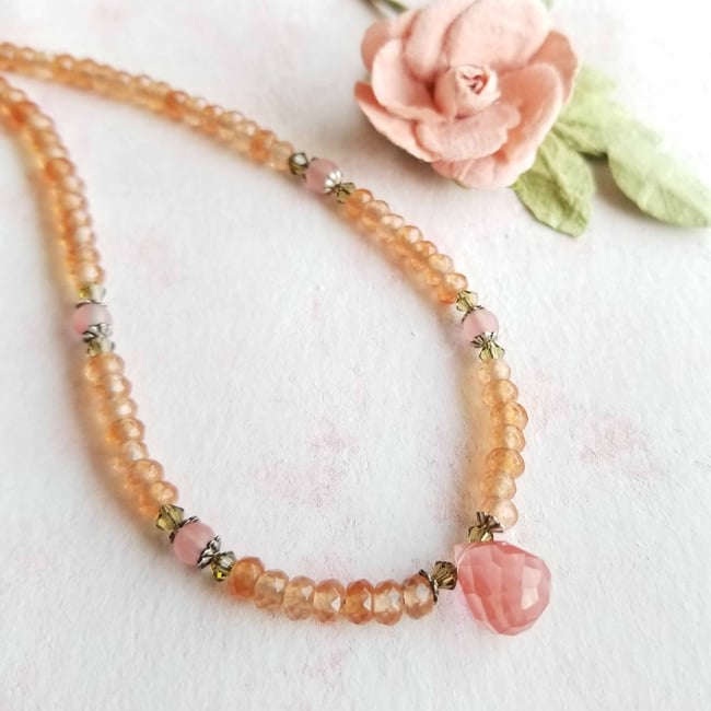 Tangerine and Strawberry Pink Jade Necklace