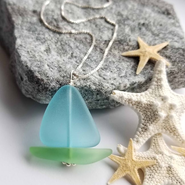 Sailing Into Summer Necklace (Aqua + Peridot Large Sailboat)