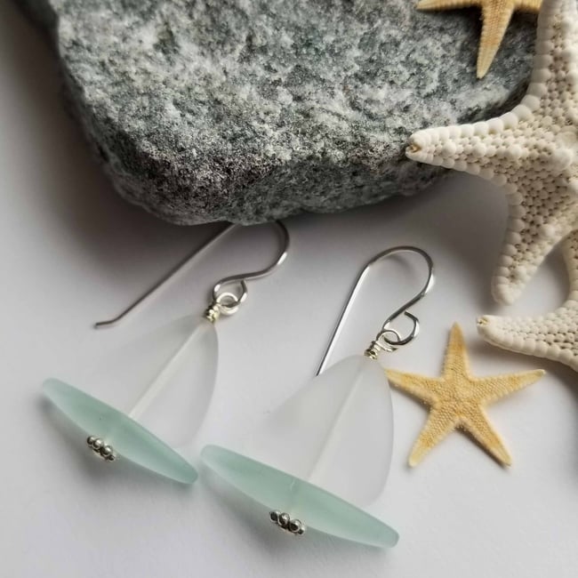 Sailing Into Summer Earrings (Clear + Seafoam Green Sailboat)