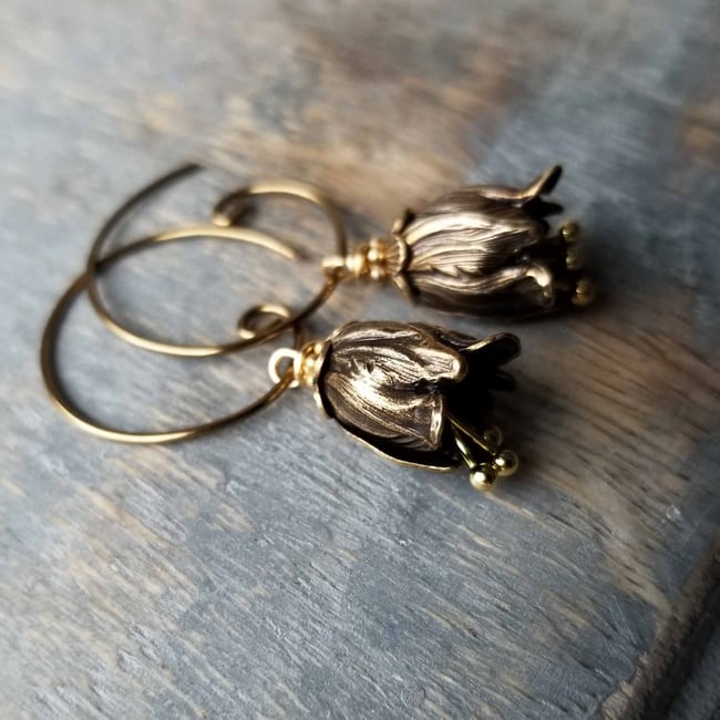 Antique Bronze Bell Flower Earrings