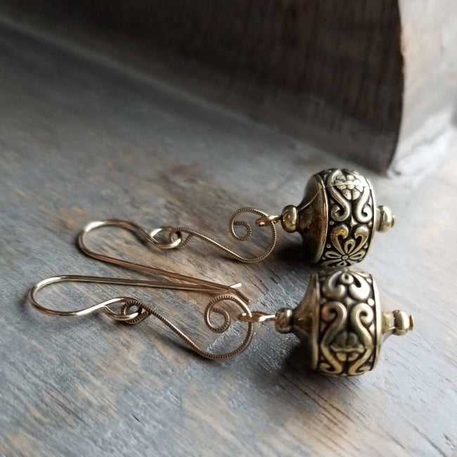 Elegant Textured Gold Rondelle Earrings