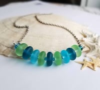 Image 4 of Seaside Sea Glass Disc Necklace – Teal, Peridot, + Aqua