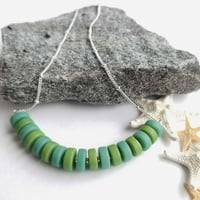 Image 4 of Seaside Matte Glass Heishi Necklace – Blue + Green