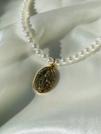 Image 2 of Miraculous Medal (Gold) Pearl Necklace