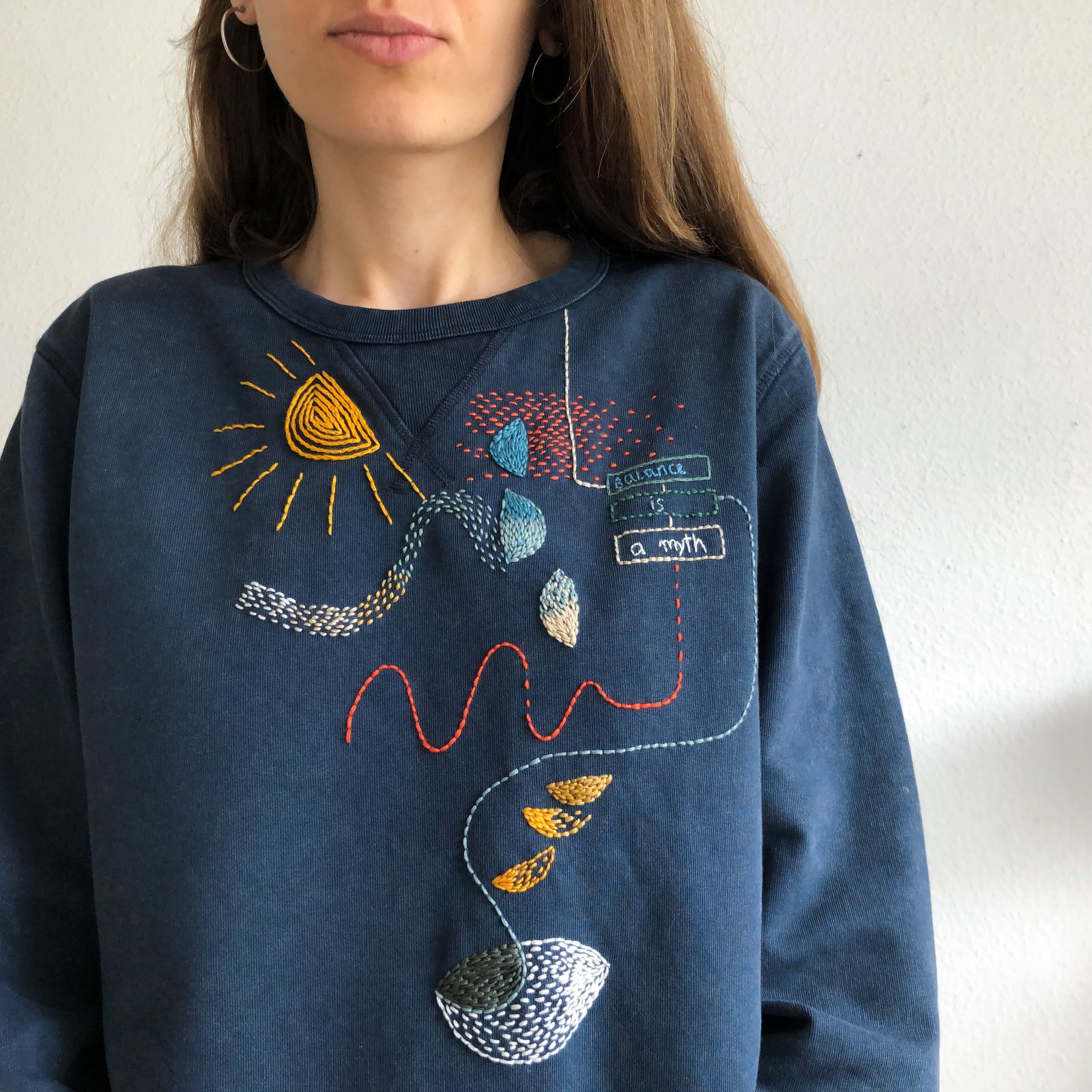with hand embroidered details Moods art Hand painted pullover Clothing Gender-Neutral Adult Clothing Hoodies & Sweatshirts Sweatshirts 