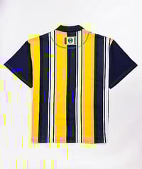 Image 2 of Cross Colours - Zip Neck Short Sleeve Rugby - Yellow/Navy Stripe