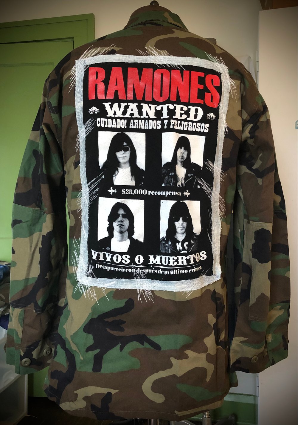 “Wanted: The Ramones Adios Amigos” UPcycled Army Jacket/Shirt