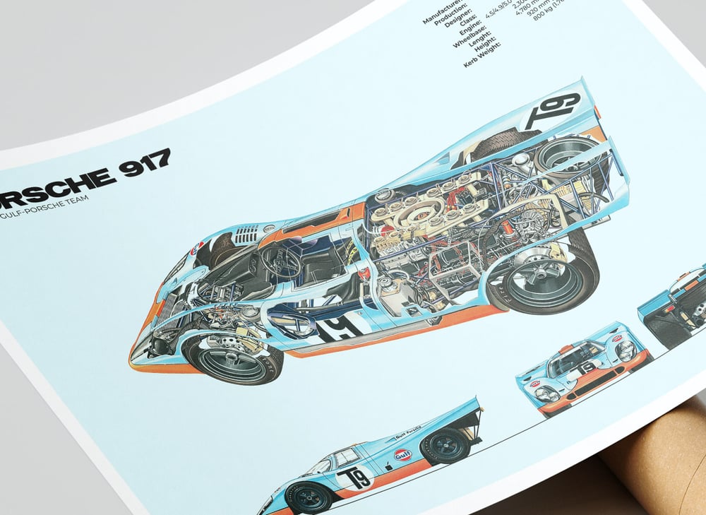 Porsche 917 - Le Mans Race Gulf Livery Car Poster