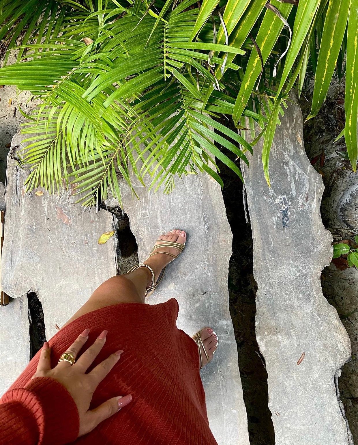 Image of RUST RIBBED MAXI DRESS WITH LEG SLIT (LARGE)