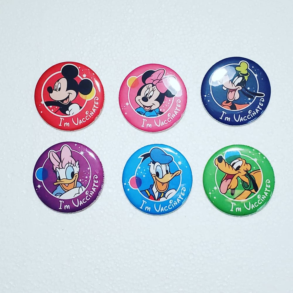 2.25" Disney Vaccinated pin back buttons