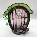 Iridescent Pink Fairy Door Candle Holder 