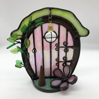 Image 2 of Iridescent Pink Fairy Door Candle Holder 