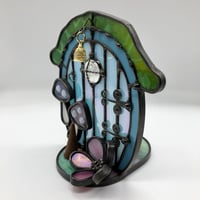 Image 3 of Iridescent Blue Stained Glass Fairy Door Candle Holder 