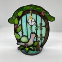 Image 2 of Aqua Stained Glass Fairy Door Candle Holder 