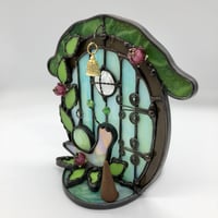 Image 3 of Aqua Stained Glass Fairy Door Candle Holder 
