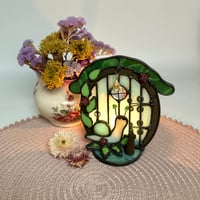 Image 1 of Aqua Stained Glass Fairy Door Candle Holder 